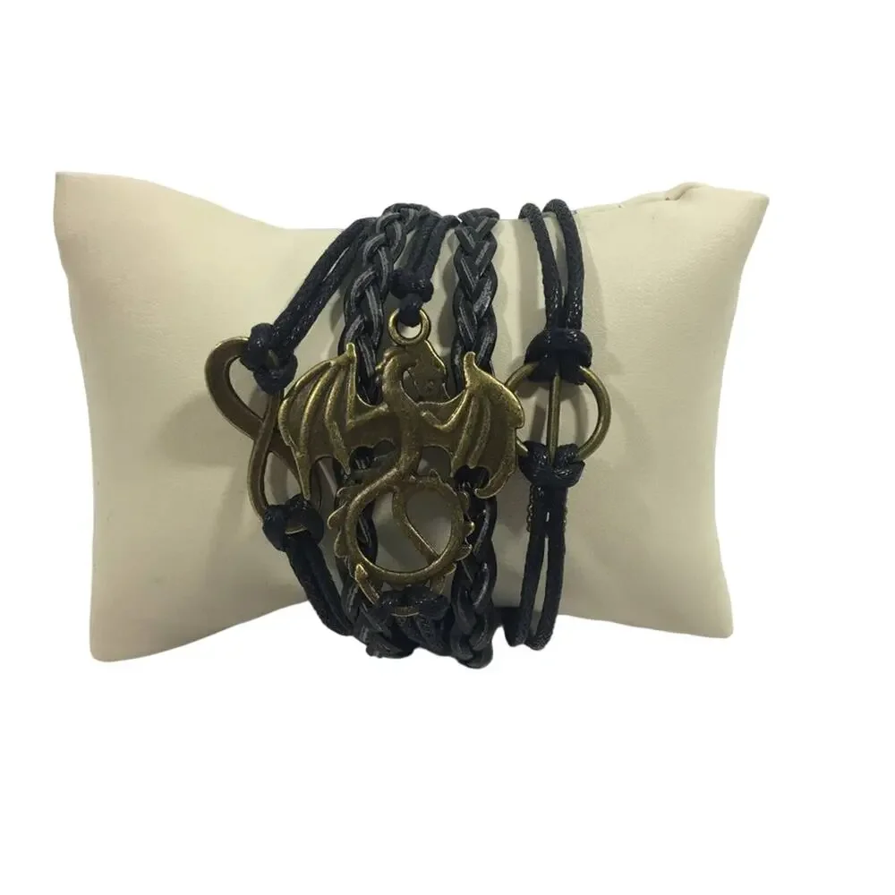 Multi Layer Leather Bracelet with Dragon Charm